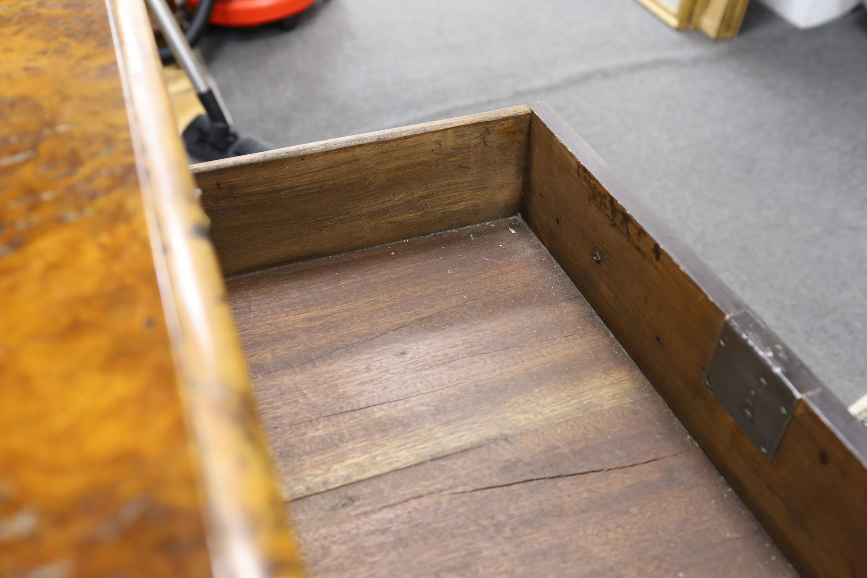 A small 18th century style burr elm four drawer chest, width 74cm, depth 45cm, height 76cm